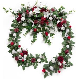 imageLings moment 9FT Eucalyptus and Willow Leaf Garland with White Flower Handcrafted Wedding Sweetheart Table Centerpieces Head Table Decor Arch Backdrop Decorations for Wedding  Red ampamp WhiteRedchristmas