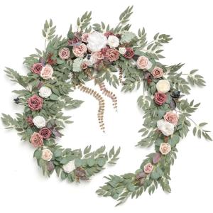 imageLings moment 9FT Eucalyptus and Willow Leaf Garland with White Flower Handcrafted Wedding Sweetheart Table Centerpieces Head Table Decor Arch Backdrop Decorations for Wedding  Red ampamp WhitePkdusty Rose  Mauve