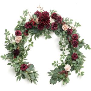 imageLings moment Eucalyptus Garland with Flowers 6FTTable Runner with Flowers Marsala Mantle Decor Handcrafted Wedding Centerpieces for Rehearsal Dinner Bridal Shower  Red ampamp WhiteRedmarsala  Blush