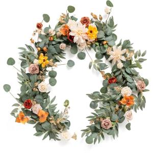 imageLings moment Eucalyptus Garland with Flowers 6FTTable Runner with Flowers Marsala Mantle Decor Handcrafted Wedding Centerpieces for Rehearsal Dinner Bridal Shower  Red ampamp WhiteOrterracotta  Orange 02