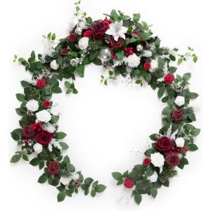 imageLings moment Eucalyptus Garland with Flowers 6FTTable Runner with Flowers Marsala Mantle Decor Handcrafted Wedding Centerpieces for Rehearsal Dinner Bridal Shower  Red ampamp WhiteRedchristmas
