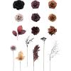imageLings moment Fake Flowers Box Faux Artificial Greenery Stems Foam Roses Silk Fabic Flower for Centerpieces Bouquet Wedding Table Floral Arrangements Bridal Shower Party Tawny Beige Deluxe ComboBlkblack  Orange  Purple
