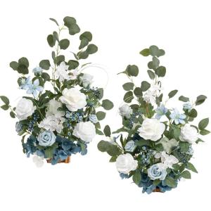 imageLings moment 175quot Tall Standing Artificial Flowers Arrangements 2 pcs Wedding Aisle Runner Chair Decorations Mauve ampamp Dusty Rose Centerpieces for Ceremony Reception Rose Floral Party OutdoorDusty Blue  Navy