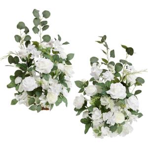 imageLings moment 175quot Tall Standing Artificial Flowers Arrangements 2 pcs Wedding Aisle Runner Chair Decorations Mauve ampamp Dusty Rose Centerpieces for Ceremony Reception Rose Floral Party OutdoorWhite  Sage