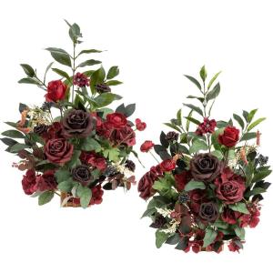 imageLings moment 175quot Tall Standing Artificial Flowers Arrangements 2 pcs Wedding Aisle Runner Chair Decorations Mauve ampamp Dusty Rose Centerpieces for Ceremony Reception Rose Floral Party OutdoorBordeaux Red