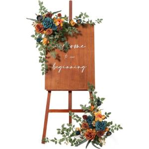 imageLings moment 2pcs Wedding Flowers Garland Artificial Floral Swag Arch Decorations Greenery Arrangements Lilac ampamp Gold Ceremony Reception Garden Easel Wall Home Entryway Outdoor NOT Include SignTeal  Orange
