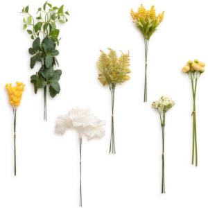 imageLings moment Artificial Greenery Stems Box Set 48pcs with 7 Kinds of Faux Greenery Picks for DIY Bridal Bouquets Wedding Floral Arrangement Table Centerpieces Tawny Beige ampamp Sand BeigeYlwlemonade Yellow