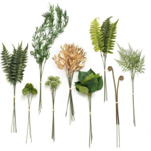 imageLings moment Artificial Greenery Stems Box Set 48pcs with 7 Kinds of Faux Greenery Picks for DIY Bridal Bouquets Wedding Floral Arrangement Table Centerpieces Tawny Beige ampamp Sand BeigeGrnemerald  Gold