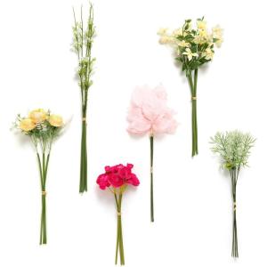 imageLings moment Artificial Greenery Stems Box Set 48pcs with 7 Kinds of Faux Greenery Picks for DIY Bridal Bouquets Wedding Floral Arrangement Table Centerpieces Tawny Beige ampamp Sand BeigePkpassionate Pink  Blush