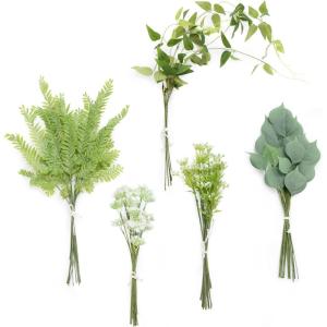 imageLings moment Artificial Greenery Stems Box Set 48pcs with 7 Kinds of Faux Greenery Picks for DIY Bridal Bouquets Wedding Floral Arrangement Table Centerpieces Tawny Beige ampamp Sand BeigeGrnlight Green  White