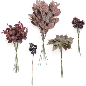 imageLings moment Artificial Greenery Stems Box Set 48pcs with 7 Kinds of Faux Greenery Picks for DIY Bridal Bouquets Wedding Floral Arrangement Table Centerpieces Tawny Beige ampamp Sand BeigePrplpurple  Burgundy