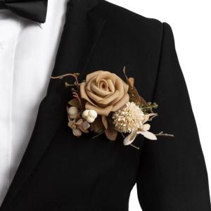 imageLings moment Pocket Boutonniere Single Boutonniere for Men Groom for Wedding Prom Homecoming Anniversary Graduation etcSand Beige Gold SparrowBrnsand Beige  Gold Sparrow