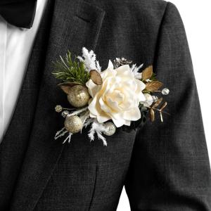 imageLings moment Pocket Boutonniere Single Boutonniere for Men Groom for Wedding Prom Homecoming Anniversary Graduation etcSand Beige Gold SparrowChrswhite Pampas  Chrismas