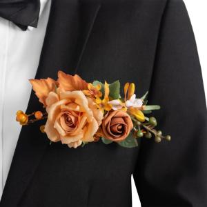 imageLings moment Pocket Boutonniere Single Boutonniere for Men Groom for Wedding Prom Homecoming Anniversary Graduation etcSand Beige Gold SparrowOrterracotta  Orange