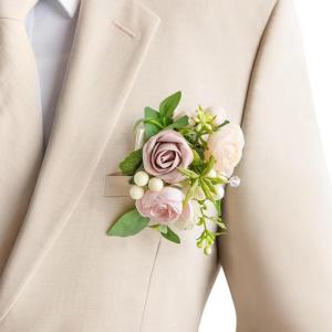 imageLings moment Pocket Boutonniere Single Boutonniere for Men Groom for Wedding Prom Homecoming Anniversary Graduation etcSand Beige Gold SparrowPkdusty Rose Ranunculus
