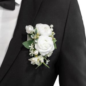 imageLings moment Pocket Boutonniere Single Boutonniere for Men Groom for Wedding Prom Homecoming Anniversary Graduation etcSand Beige Gold SparrowWhtwhite Ranunculus  Ivory