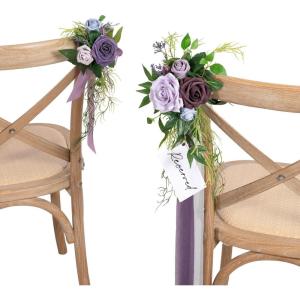imageLings moment 8 Wedding Artificial Aisle Pew Flowers Chair Markers Decorations Arrangements with Chiffon Ribbons Purple ampamp Blue for Ceremony Floral Reception Home Church Rose Party Outdoor Party DecorSage Purple  Provence Blue