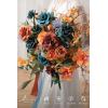 imageLings moment Dusty Rose Wedding Bouquets for Bride Pink Bridal Bouquets for Bride 13 Inch Free Form Artificial Wedding Flower BouquetOrdark Teal  Burnt Orange