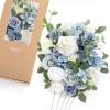imageLings moment Fake Flowers Box Faux Artificial Greenery Stems Foam Roses Silk Leaves for Centerpieces Bouquet Wedding Floral Arrangements Bridal Shower Party Lavender ampamp Cream Deluxe ComboBludusty Blue  White
