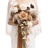 imageLings moment Beige Bridal Bouquet Cascading Brown Wedding Bouquets for Bride 13 Inch Bride Bouquets for Wedding Artificial Flowers Bouquets