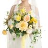 imageLings moment Dusty Rose Wedding Bouquets for Bride Pink Bridal Bouquets for Bride 13 Inch Free Form Artificial Wedding Flower BouquetYlwcreamy Yellowscallion Green