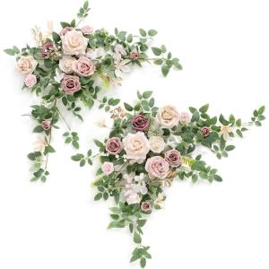 imageLings moment 2PCS Artificial Flower Garland Light Purple Floral Swags Wedding Arch Flowers Lilac Table Centerpieces Decoration Rose Garlands Greenery Arrangements for SweetheartHead Table DecorPkdusty Rose
