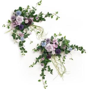 imageLings moment 2PCS Artificial Flower Garland Light Purple Floral Swags Wedding Arch Flowers Lilac Table Centerpieces Decoration Rose Garlands Greenery Arrangements for SweetheartHead Table DecorPrpllilac  Gold