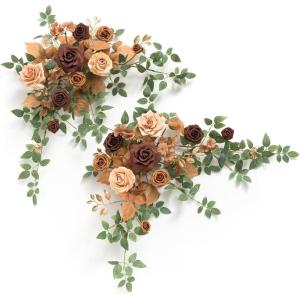 imageLings moment 2PCS Artificial Flower Garland Light Purple Floral Swags Wedding Arch Flowers Lilac Table Centerpieces Decoration Rose Garlands Greenery Arrangements for SweetheartHead Table DecorBrnwalnut Brown