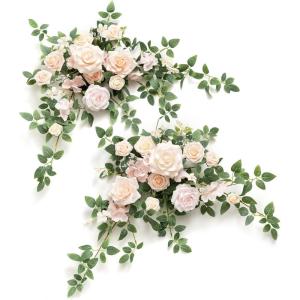 imageLings moment 2PCS Artificial Flower Garland Light Purple Floral Swags Wedding Arch Flowers Lilac Table Centerpieces Decoration Rose Garlands Greenery Arrangements for SweetheartHead Table DecorPkblush  Cream