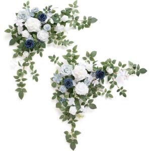 imageLings moment 2PCS Artificial Flower Garland Light Purple Floral Swags Wedding Arch Flowers Lilac Table Centerpieces Decoration Rose Garlands Greenery Arrangements for SweetheartHead Table DecorBludusty Blue  Navy