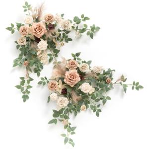 imageLings moment 2PCS Artificial Flower Garland Light Purple Floral Swags Wedding Arch Flowers Lilac Table Centerpieces Decoration Rose Garlands Greenery Arrangements for SweetheartHead Table DecorBrnbeige