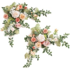 imageLings moment 2PCS Artificial Flower Garland Light Purple Floral Swags Wedding Arch Flowers Lilac Table Centerpieces Decoration Rose Garlands Greenery Arrangements for SweetheartHead Table DecorBlush  Pink