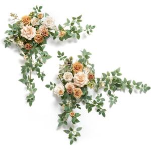 imageLings moment 2PCS Artificial Flower Garland Light Purple Floral Swags Wedding Arch Flowers Lilac Table Centerpieces Decoration Rose Garlands Greenery Arrangements for SweetheartHead Table DecorBrnapricot  Peach