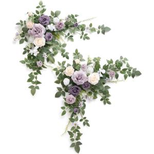imageLings moment 2PCS Artificial Flower Garland Light Purple Floral Swags Wedding Arch Flowers Lilac Table Centerpieces Decoration Rose Garlands Greenery Arrangements for SweetheartHead Table DecorPrpllilac