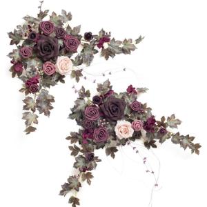 imageLings moment 2PCS Artificial Flower Garland Light Purple Floral Swags Wedding Arch Flowers Lilac Table Centerpieces Decoration Rose Garlands Greenery Arrangements for SweetheartHead Table DecorPrpldeep Plum