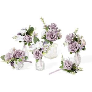 imageLings moment 6 Pack Lilac ampamp Light Purple Wedding Centerpieces Mini Bouquets Table Decor Flower Rose PreMade Floral Three Large Bouquets and Three Small OnesPrpllilac  Gold