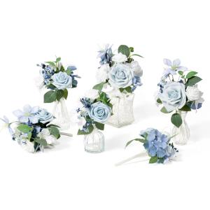imageLings moment 6 Pack Lilac ampamp Light Purple Wedding Centerpieces Mini Bouquets Table Decor Flower Rose PreMade Floral Three Large Bouquets and Three Small OnesBludusty Blue  Navy