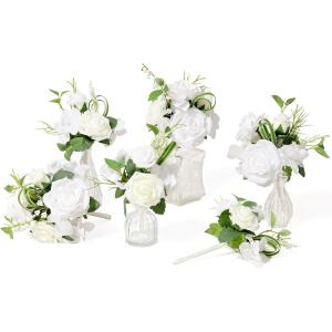 imageLings moment 6 Pack Lilac ampamp Light Purple Wedding Centerpieces Mini Bouquets Table Decor Flower Rose PreMade Floral Three Large Bouquets and Three Small OnesWhtlily of the Valley White