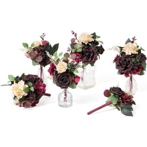 imageLings moment 6 Pack Lilac ampamp Light Purple Wedding Centerpieces Mini Bouquets Table Decor Flower Rose PreMade Floral Three Large Bouquets and Three Small OnesRedbordeaux Red