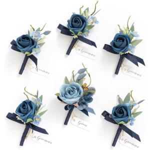 imageLings moment Boutonniere for Men 6pcs Groom Groomsmen Boutonniere Artificial Flowers for Wedding DecorPromHomecoming etcSand Beige WhiteBlublue
