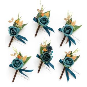 imageLings moment Boutonniere for Men 6pcs Groom Groomsmen Boutonniere Artificial Flowers for Wedding DecorPromHomecoming etcSand Beige WhiteOrdark Teal  Burnt Orange