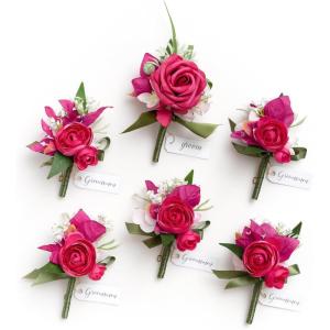 imageLings moment Boutonniere for Men 6pcs Groom Groomsmen Boutonniere Artificial Flowers for Wedding DecorPromHomecoming etcSand Beige WhitePkhot Pink  Magenta Blush