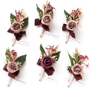 imageLings moment Boutonniere for Men 6pcs Groom Groomsmen Boutonniere Artificial Flowers for Wedding DecorPromHomecoming etcSand Beige WhitePkmarsala  Dusty Rose