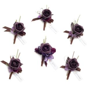 imageLings moment Boutonniere for Men 6pcs Groom Groomsmen Boutonniere Artificial Flowers for Wedding DecorPromHomecoming etcSand Beige WhitePrpldeep Purple