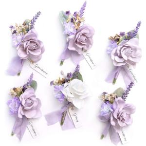 imageLings moment Boutonniere for Men 6pcs Groom Groomsmen Boutonniere Artificial Flowers for Wedding DecorPromHomecoming etcSand Beige WhitePrplpurple  Lilac Lavender