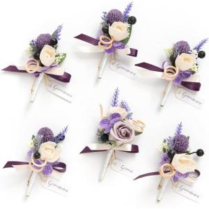 imageLings moment Boutonniere for Men 6pcs Groom Groomsmen Boutonniere Artificial Flowers for Wedding DecorPromHomecoming etcSand Beige WhitePrplpurple Lavender  Lilac