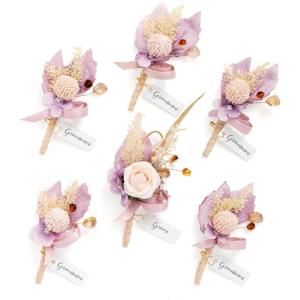 imageLings moment Boutonniere for Men 6pcs Groom Groomsmen Boutonniere Artificial Flowers for Wedding DecorPromHomecoming etcSand Beige WhiteSunpurple Lilac  Boho
