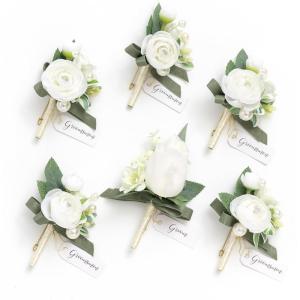 imageLings moment Boutonniere for Men 6pcs Groom Groomsmen Boutonniere Artificial Flowers for Wedding DecorPromHomecoming etcSand Beige WhiteWhtwhite Ranunculus  Pearl