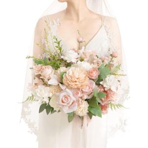 imageLings moment Dusty Rose Wedding Bouquets for Bride Pink Bridal Bouquets for Bride 13 Inch Free Form Artificial Wedding Flower BouquetPkblush