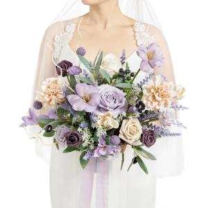 imageLings moment Dusty Rose Wedding Bouquets for Bride Pink Bridal Bouquets for Bride 13 Inch Free Form Artificial Wedding Flower BouquetPrpllavender Purple